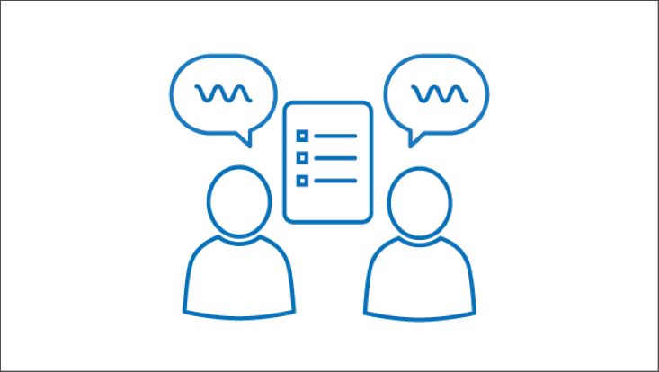 Icon mit zwei sprechenden Personen und einer Agenda.